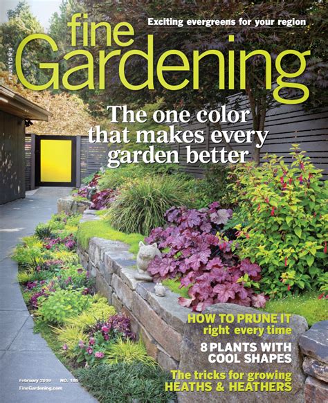 Fine gardening magazine - Dec 14, 2022 · Garden Gate Magazine. Amazon. "Garden Gate" has no advertisements, just lots of colorful pages of gardening how-to and tips. They have regular features like Before & After, Design Challenge, Container Recipe, and Weed Watch. "Garden Gate" always offers something new to learn, while providing plenty of eye candy. 06 of 09. 